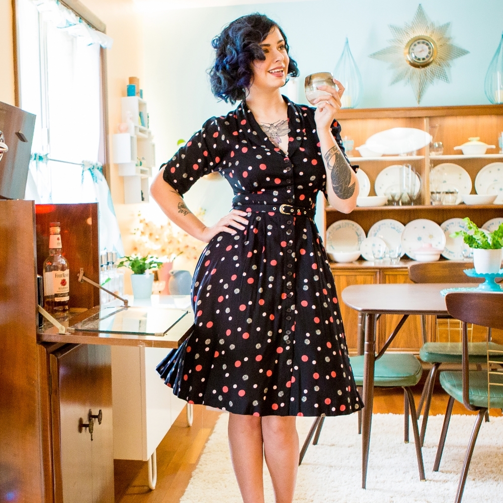 Polkadot Button down swing dress